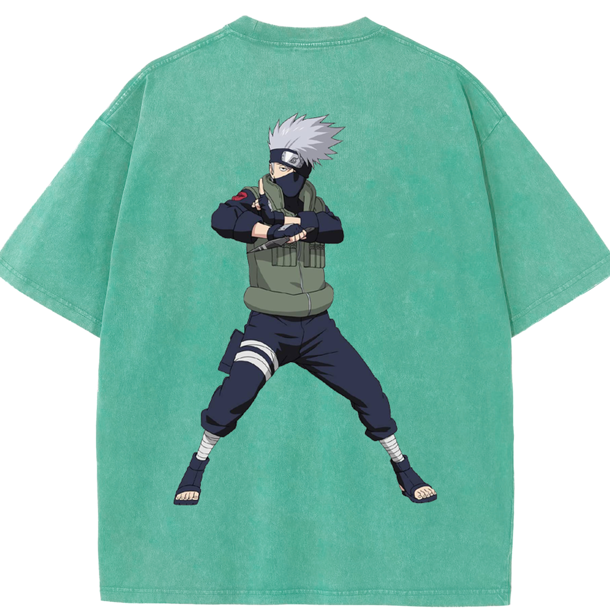 （画像用） NARUTO -ナルト- はたけ カカシ Hatake Kakashi 綿100% ヴィンテージ風 半袖Tシャツ（背面プリント）